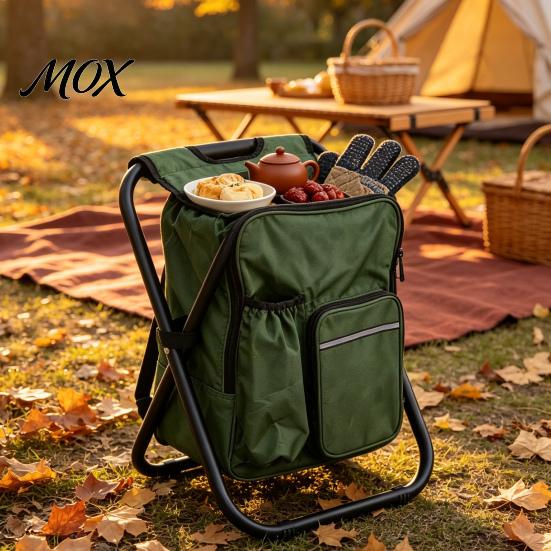 Sgabello Pieghevole da Escursione con Zaino Frigo, Sgabello Borsa Termica Pieghevole Resistente Portatile, Leggero per Pesca, Caccia,