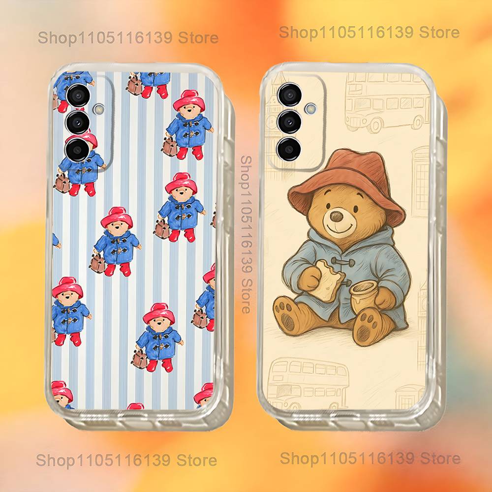 P-Paddington Bear Cute Phone Case For Samsung S24,30,21,22,23,20 FE,lite,PIus,Ultra,5G,Note,9,10 Transparent Cover