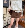 Plus Size Retro Brown Suede Velvet A-line Skirt: High-Waist, Slimming Short Skirt for Spring & Autumn
