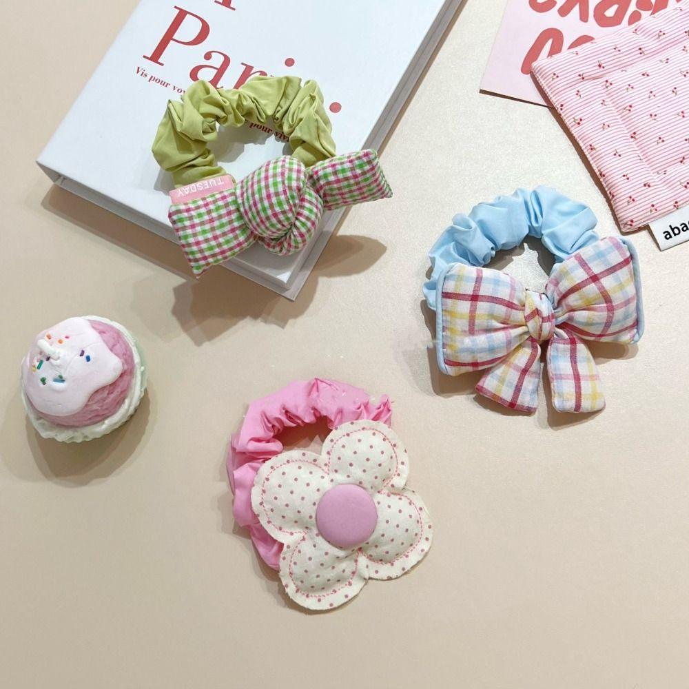 Korean Style Sweet Hair Ring Plaid Polka Dot Hair Tie Cute Bowknot Hair Rope  Daily