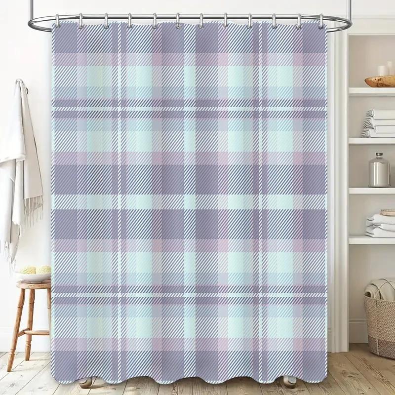 Modern Plaid Shower Curtain Waterproof Fabric Bath Decor for Home Decor