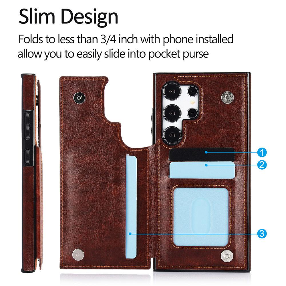 Wallet Double Button Card Slot Stand Flip Leather Case For Samsung Galaxy S25 S24 Ultra S23 Plus S24FE S22 S21 S20 Note 20