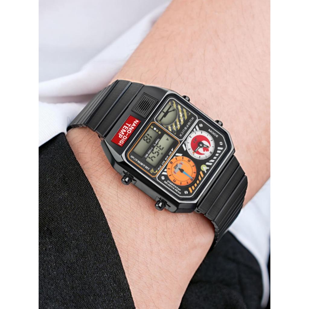 Classic Design Stainless Steel Watches for men with LED Digital Display and Temperature Calendar