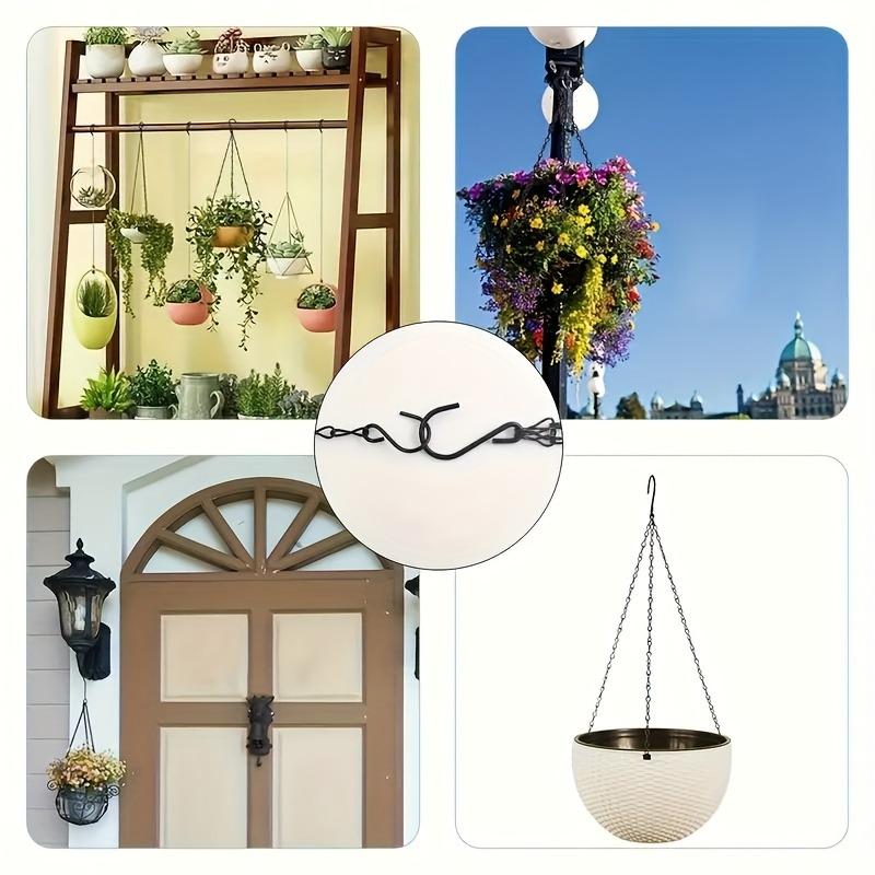 6-Pack Black Iron Hanging Basket Chains with Hooks Multifunctional Metal Chain Hooks for Garden Pots and Baskets DIY Bird Feeder