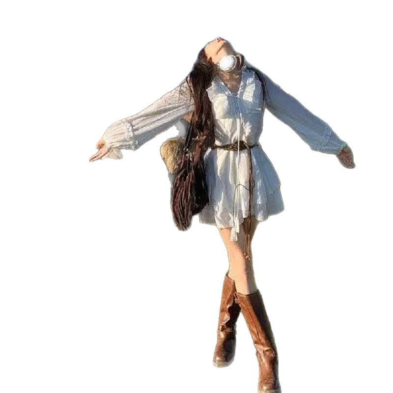French White Long-sleeved Dress Children's Summer New Xinjiang Travel Vacation Style Wear Short Skirt Early Autumn