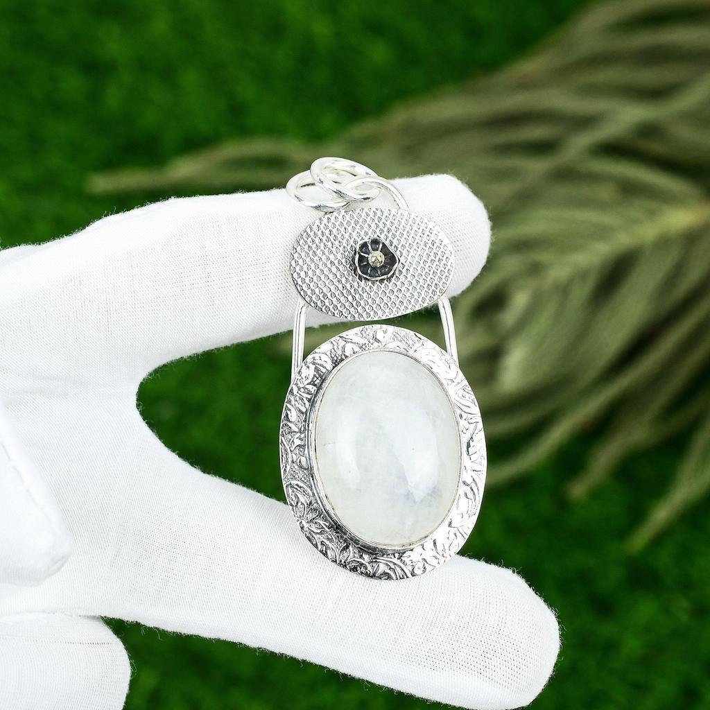 Mothers Day Deal Sterling Silver Oval Rainbow Moonstone Stone Sister New Pendant