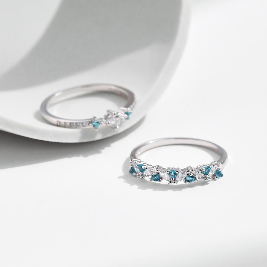 MODIAN 925 Silver Exquisite Eternity Band Paraiba Color CZ Ring Mint Green Stackable Rings For Women Fine Jewelry