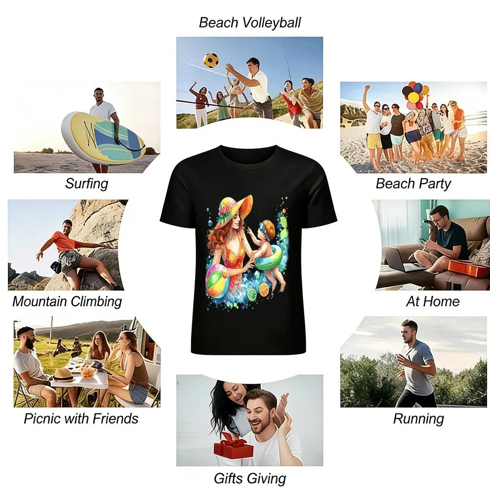 Mom And Baby Beach Fun Print Vacation Casual Top Pure cotton T-shirt