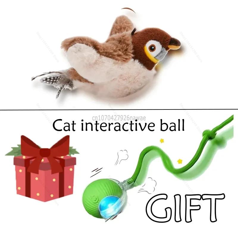 Interactive Cat Toys Rechargeable Electric Chirping Flapping Wings Bird with Catnip Cats Touch-Activated Squeaky Plush Toy Pet