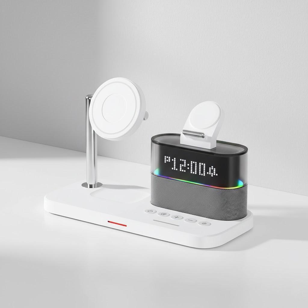 

15W 5 in 1 Wireless Charger with Magnetic Clock for iPhone Apple Watch AirPods Samsung Fast Charging Station