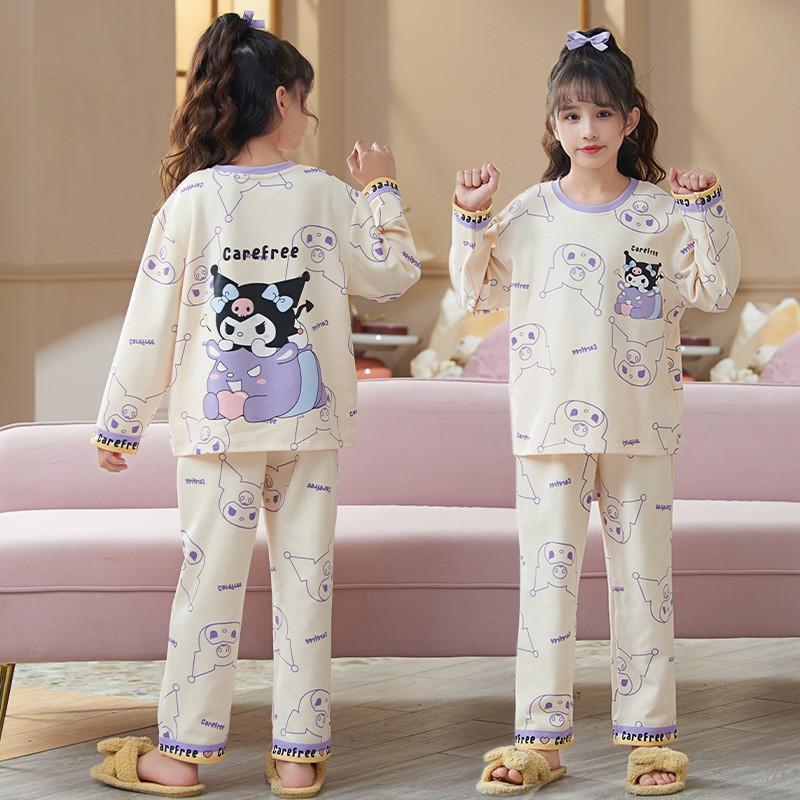 Girls Cotton Pajama Set Long Sleeve Round Neck Princess Style Sleepwear Kids 8-14 Years Winter Home Wear