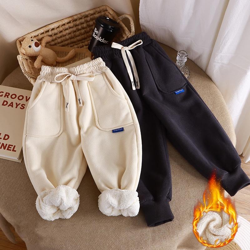 Kids Warm Velvet Pants Winter Boys Girls Plush Thick Cotton Trousers Teenage Pants Autumn Casual Trousers Children Clothes