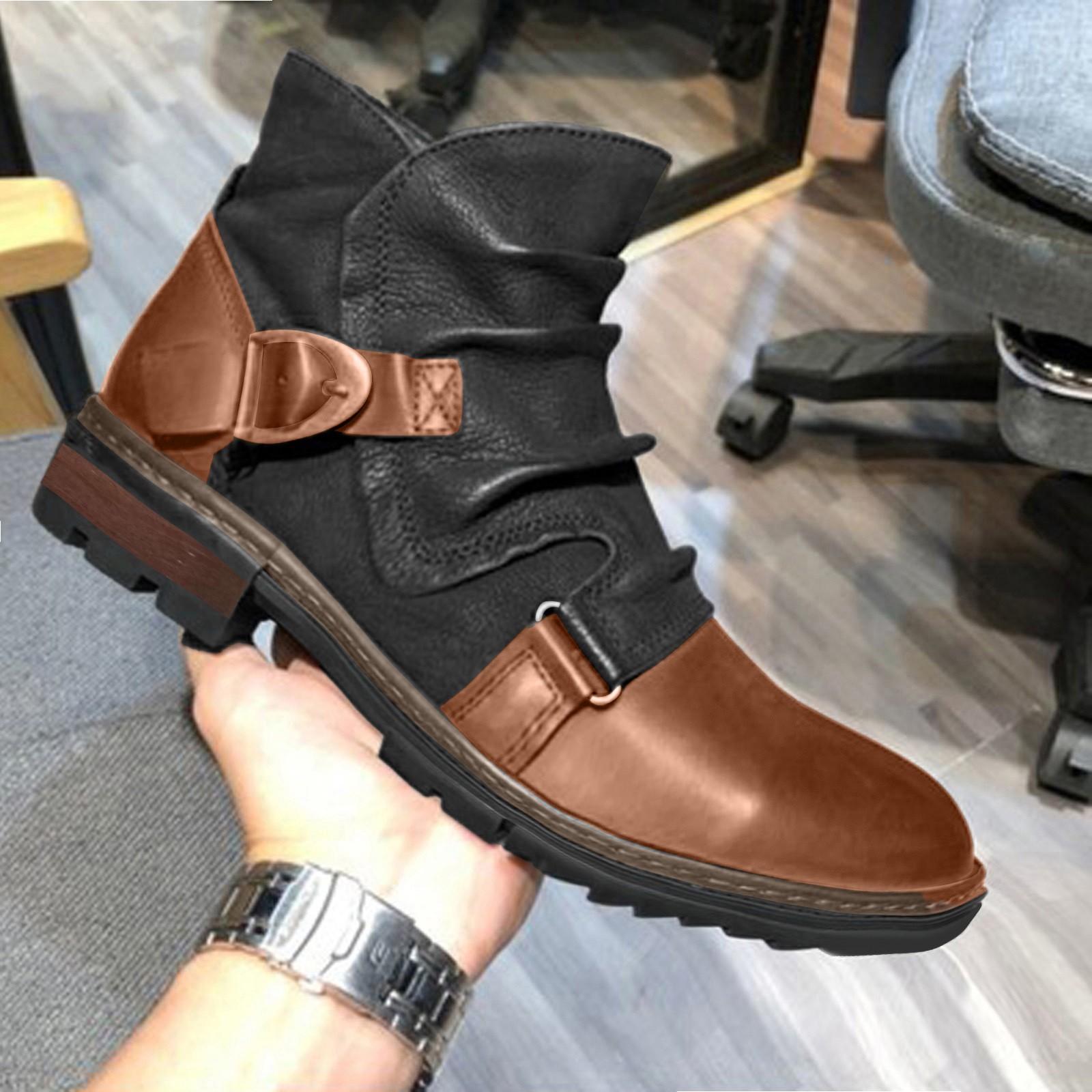 

Мужские мотоциклетные ботинки, винтажные ковбойские короткие сапоги с круглой головкой, конские сапоги 42