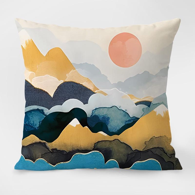 Chinese Style Mountain Pattern Decorative Pillowcase Living Room Bedroom Square Cushion Pillowcase