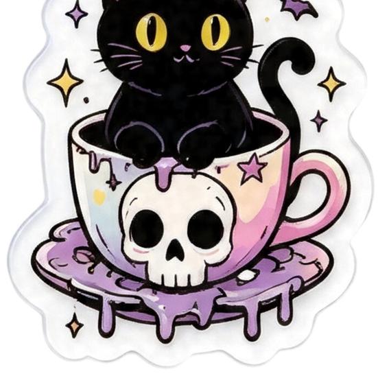 Dark Style Jewelry 1 Pair Halloween Earrings for Women, 2D Acrylic Teacup Black Cat Creative Pendant Gift Dangle Drop Earrings, Gothic Cartoon Party,