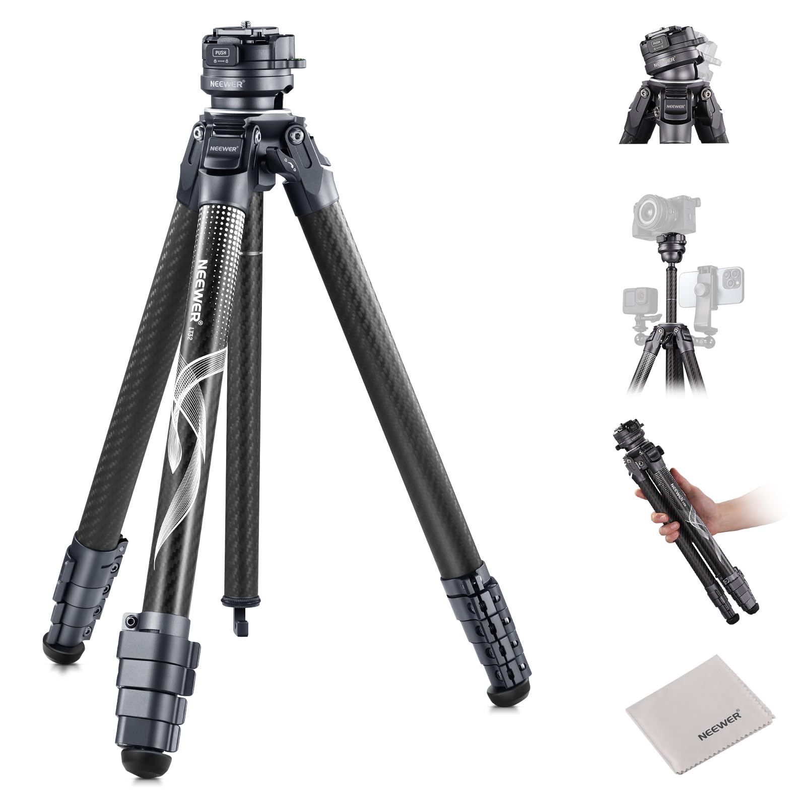

NEEWER LITETRIP 157cm Camera Carbon Travel Detachable Center QR Plate Travel Video Camera Compatible with Capture V3 LT32 Tripod, Fiber, Portable,