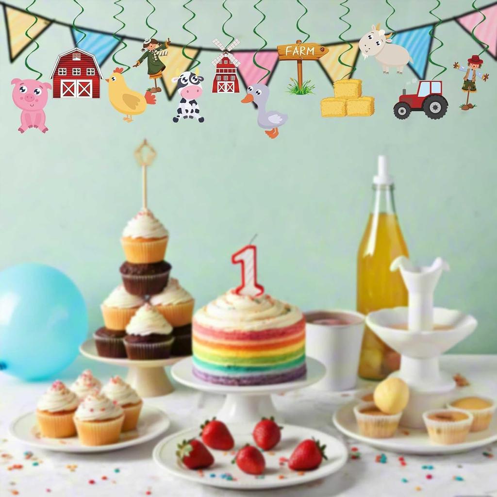 Farm Animals Party Decorations Farm Birthday Hanging Swirls, Assembled and Ready To Use, Countryside Party Decor Supplies Hanging Swirl Kids Party