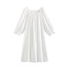 White Retro Princess Style Long-Sleeve Nightgown - Sweet, Loose, and Lightweight for Spring and Autumn