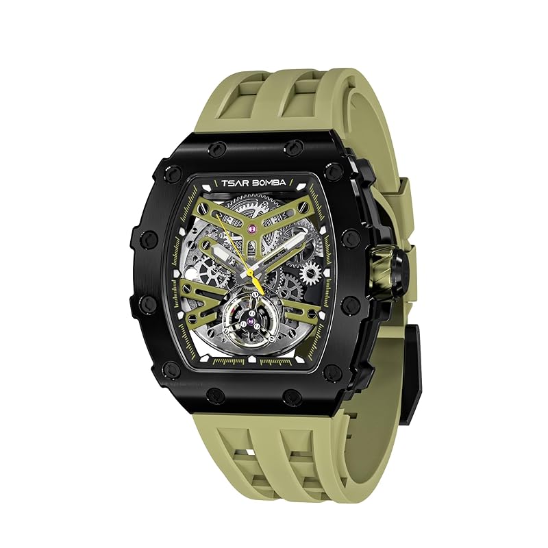 

TSAR BOMBA automatic watches mens Japanese move ment tonneau type watch arm clock men s 5 ATM water resistant Tokei watch business stainless steel