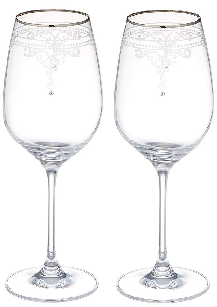 JILL STUART Pair Wine Glasses, 340cc, Clear, Set of 2. Stylish and Cute. Perfect As a Wedding Gift. Made In Japan. Comes In a Gift Box and Is Wrapped.