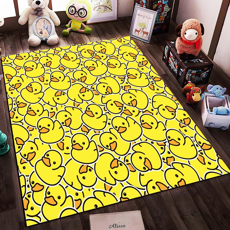 Cartoon Dense Little Yellow Duck Print Flannel Non-Slip Rug for Room and Living Room Decor