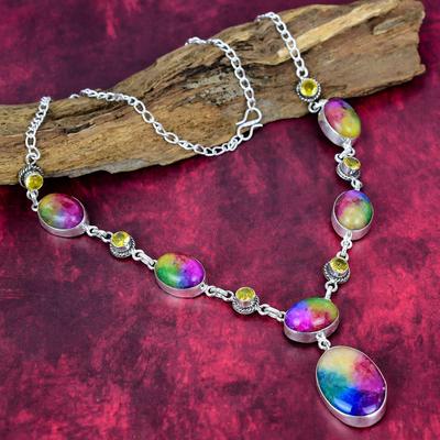 Regenboog Solar kwarts & Citrien Ketting Edelsteen Sieraden, 925 Massief Sterling Zilveren Ketting, Handgemaakte Sieraden Geboortesteen Ketting, Cadeau Voor Liefde