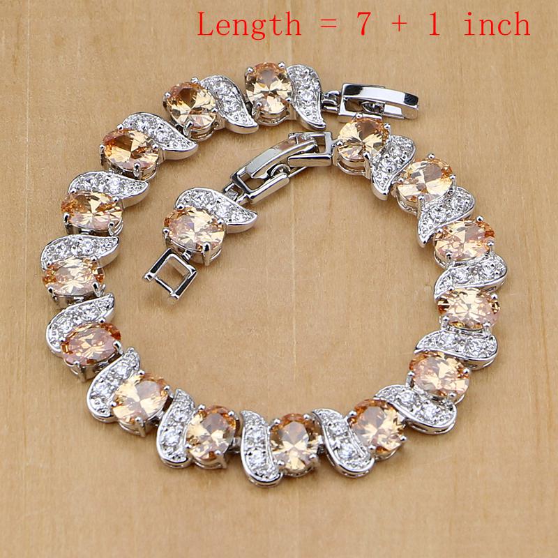 Silver 925 Bridal Jewelry Champagne Zircon Jewelry Sets For Women Earrings/Pendant/Necklace/Rings/Bracelet