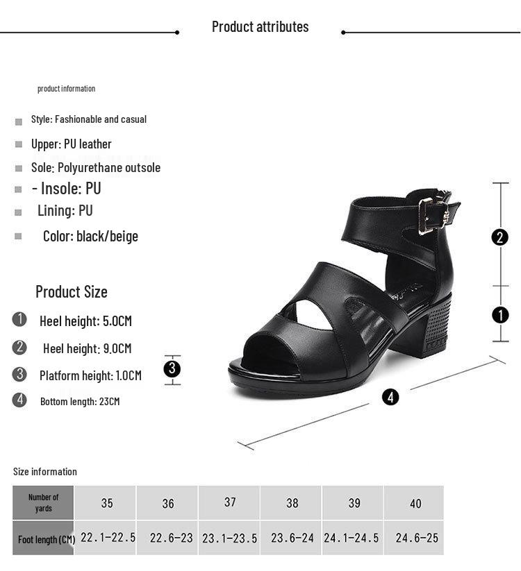 2025 Women's Peep Toe Roman Chunky Heel Sandals - Summer Fashion with Thick Sole