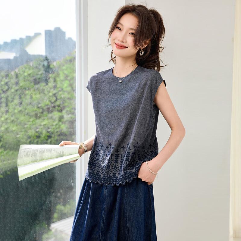 Women s 100% Mulberry Silk Embroidered T-Shirt M