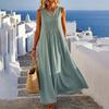 Women's Casual Cotton Linen Dress with Pockets - Sleeveless Round Neck Loose Fit Color Summer Dress