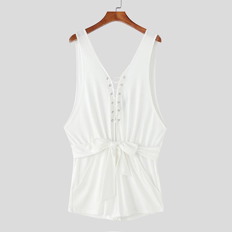 

INCERUN Mens Deep V Neck Bandage Belt Short Jumpsuits Romper Underwear 2XL белый