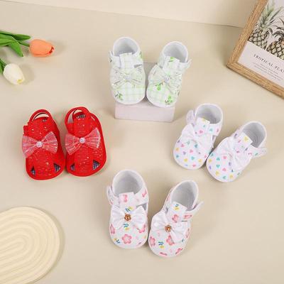"Blumige Klettverschluss-Baby-Kleinkindschuhe, weiche rutschfeste Sohle mit Schleife"