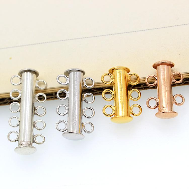 

Sterling Silver S925 Multi-Row Pearl Clasp with Tube Row Buckle for DIY Jewelry Crafting 2 Rows