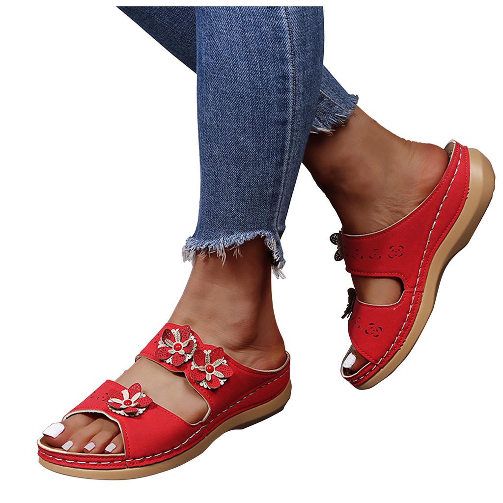 Women's Fashion Casual Platforms Floral Crystal Wedges Slippers Outdoor Shoes