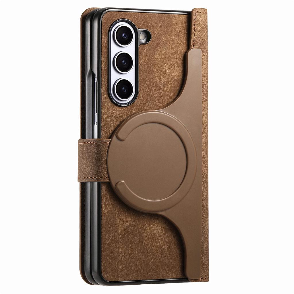 Retro Magnetic Zipper Leather Case for Samsung ZFold 7/6/5/4/3 with Card Slot