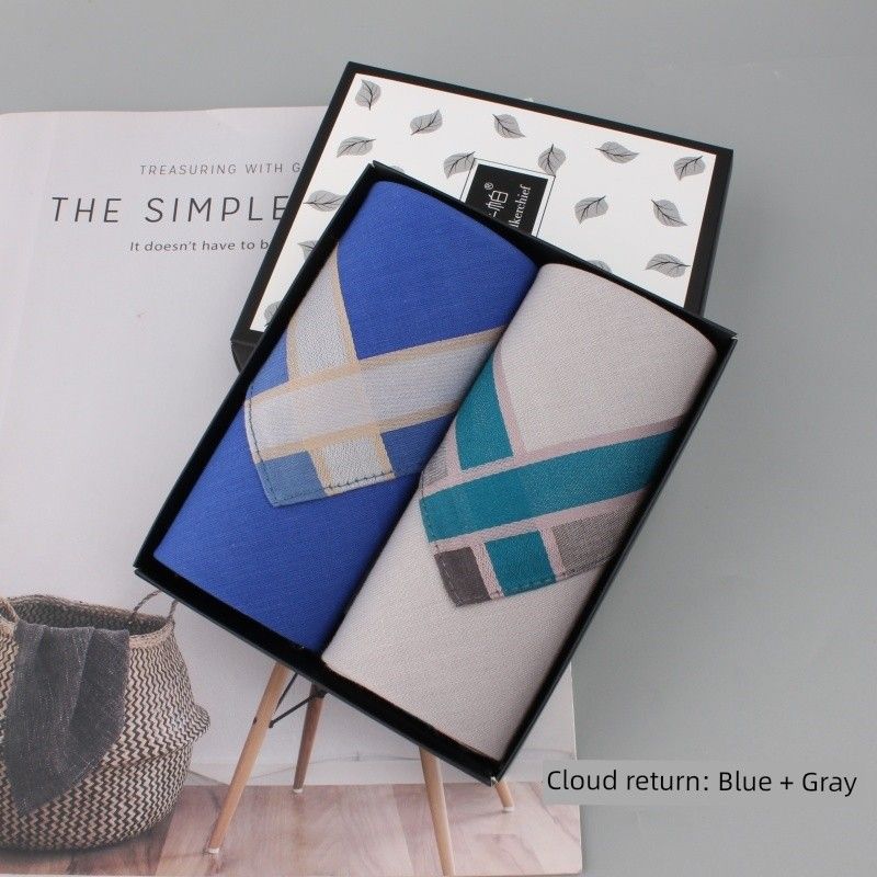 

Classic Men Pure Cotton Thin Handkerchief Cotton Old-Fashioned Vintage Handkerchief for the Elderly Wipe Sweat Soft and Absorbent Cloud return: Blue + Gray