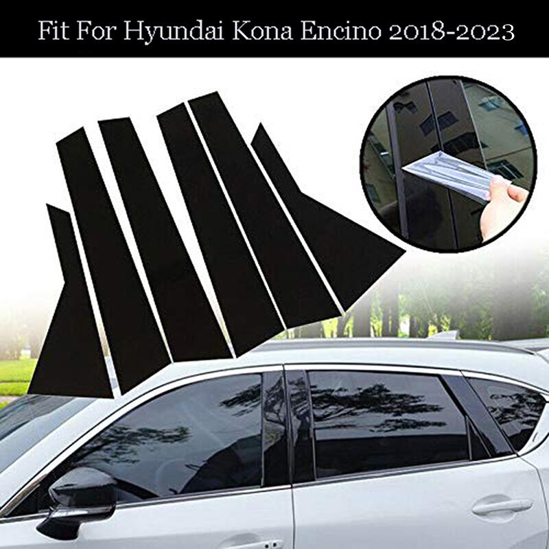 6Pcs Car Window Pillar Posts Door Trims Cover For Hyundai Kona/Kauai/Encino 2018-2023/i20 2021 2022 2023 Glossy Black Stickers