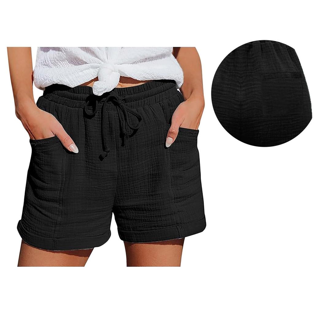 Lässige und bequeme Sommer-Shorts für Damen mit Kordelzug und dekorativen Taschen