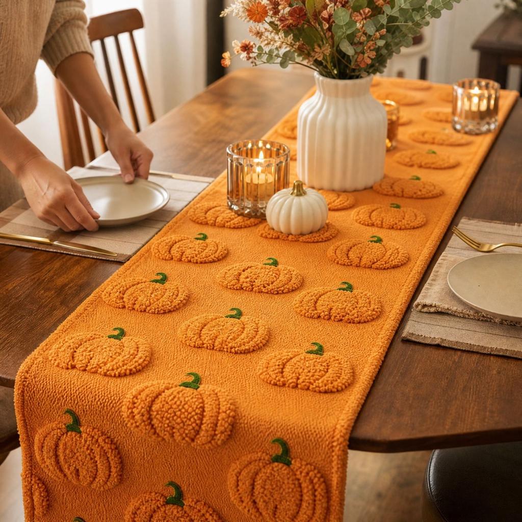 Halloween Pumpkin Embroidered Table Runner for Kitchen Dining Room, 18333 cm