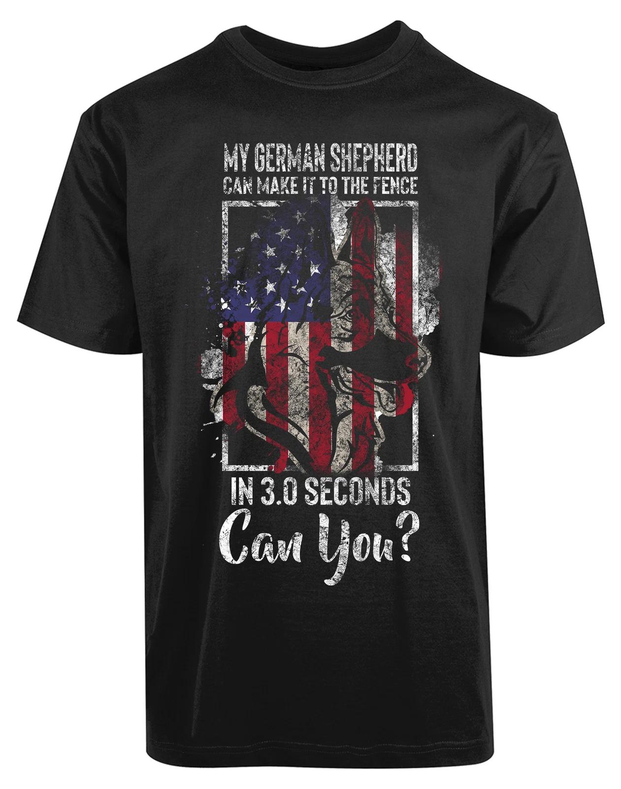 American Flag My German Shepherd Can Make It To The Fence New Mens Shirt Top Tee XXXL