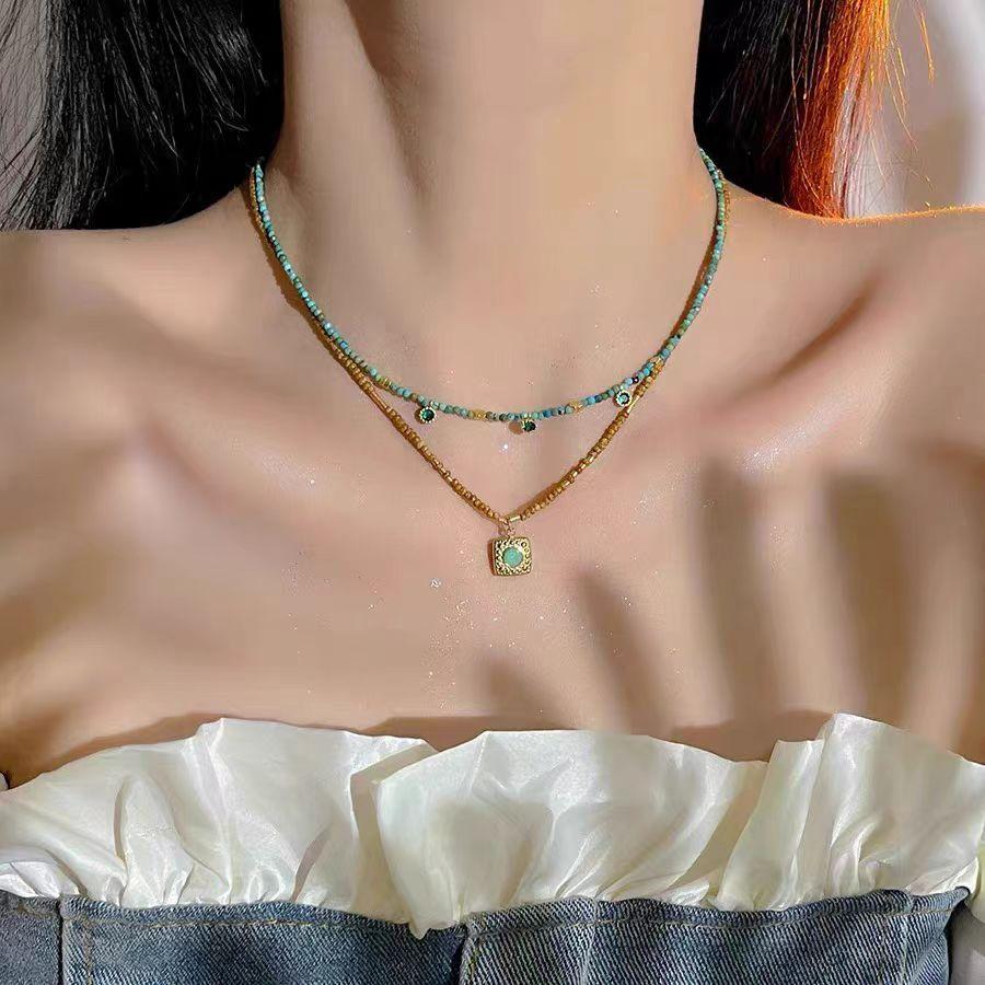 European and American Style Hip-hop Necklace, Women's Double-layer Bead Sweater Chain