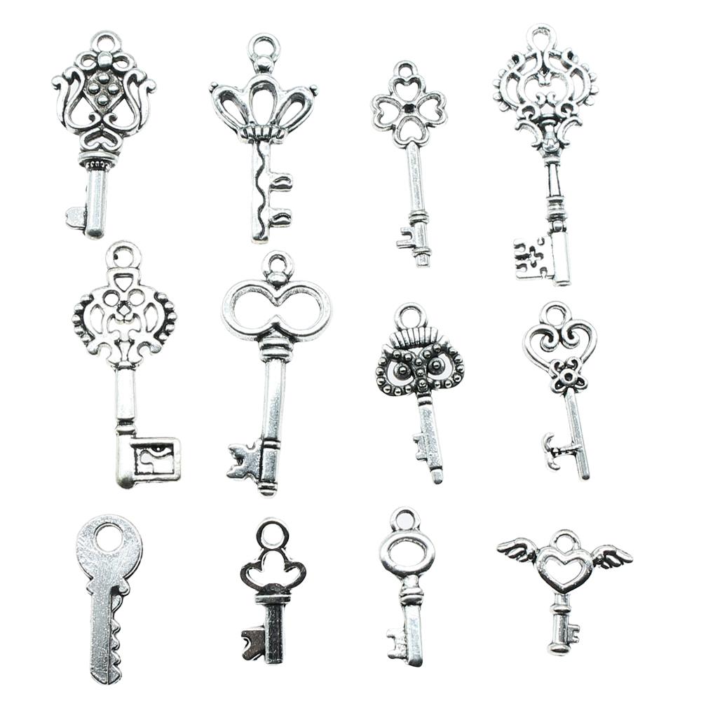 20pcs Key Charms Pendant Antique Silver Color Vintage Key Charm Pendants Jewelry Accessories DIY Retro Key Charms