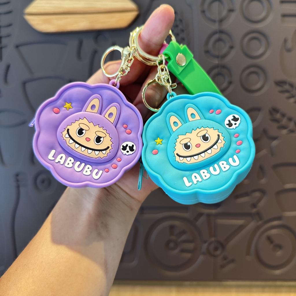 Labubu Silicone Change Bag Pendant Labubu Cute School Bag Pendant Keychain Ring Doll Machine