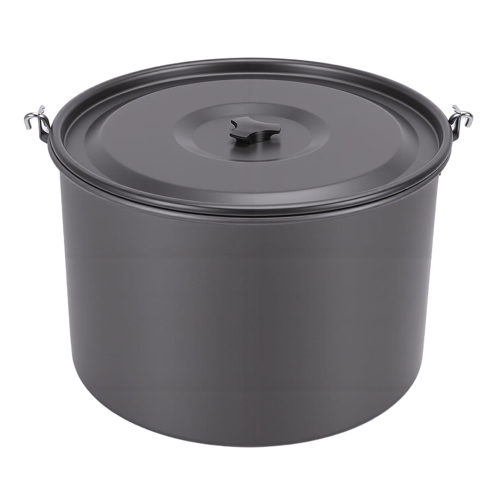 Camping Soup Pot Cookware with Lid 15L Large Outdoor Portable Hanging Pot Cooking Set for 8-10 People