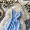 V Neck Silm Long Machine Embroidery Sling Dress