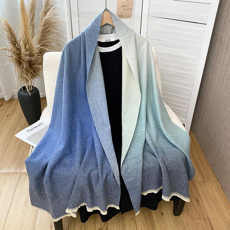 Роскошный зимний кашемировый шарф женский градиентный пашминовый платок теплый женский платок кисточки обертывание мягкое парео буфанда шарфы стола 70X190cm