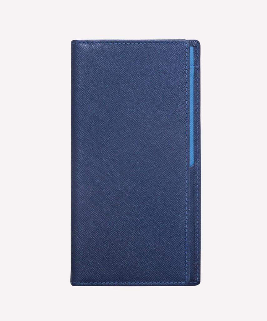 Matt Saffiano Cowhide Slim Combination Long Wallet Steel Blue + Royal Blue