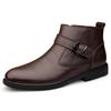 Men's Slip-On High-Top Cowhide Ankle Boots - Plus Size, Velvet-Lined, Warm Casual Leather Boots for Autumn/Winter.