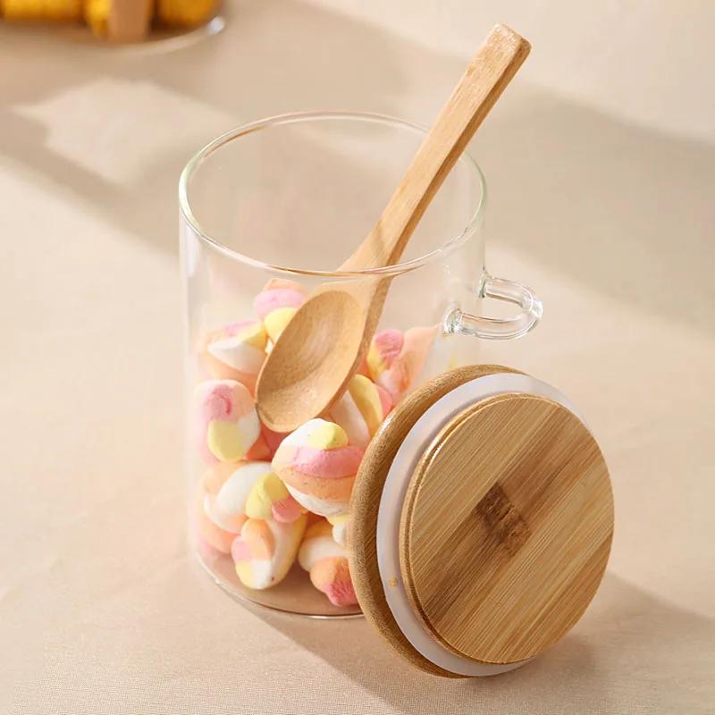 Bambusdeckel mit Löffel Versiegeltes Glas Haushaltsglas Vorratsglas Teebehälter Kaffeebohnen-Vorratsglas Gewürzglas Milchpulverglas