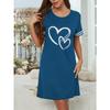 Women's Casual Short Sleeve Sleep Dress with Heart & Stripe Print - Soft Round Neck Nightgown
